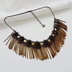 White House Black Market Statement Necklace with Gray and Gold Accents